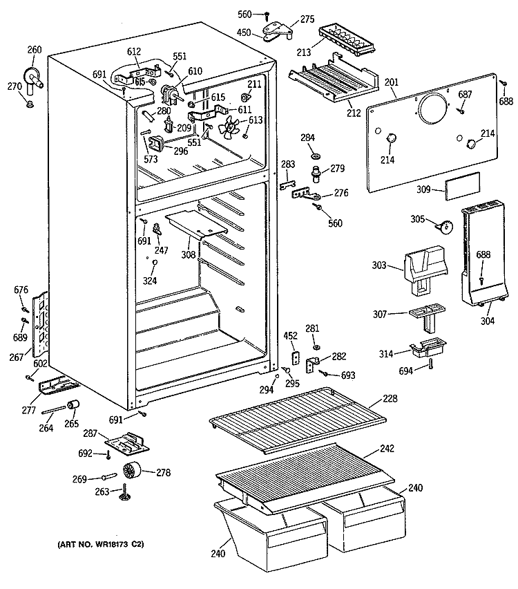 Section Diagram and Parts List for CTX14CYTBLWH  Hotpoint Refrigerator