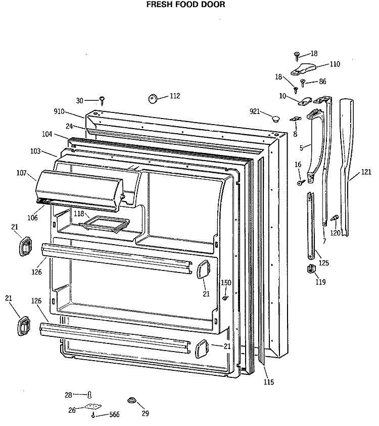 FRESH FOOD DOOR Diagram and Parts List for CTX18BASQRWH  Hotpoint Refrigerator