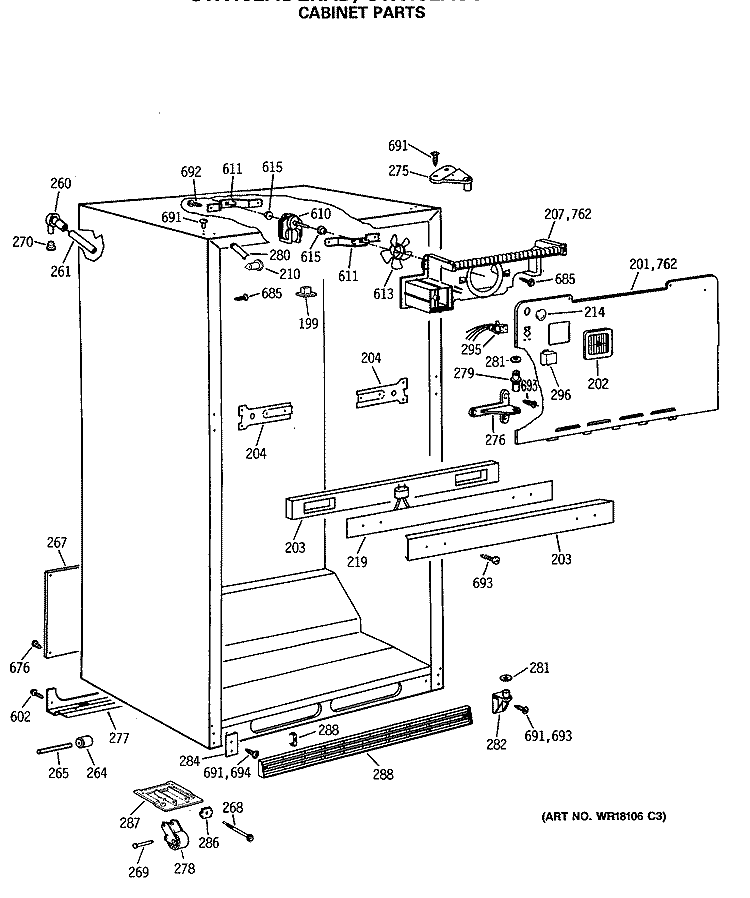 CABINET PARTS Diagram and Parts List for CTX18BASQRWH  Hotpoint Refrigerator