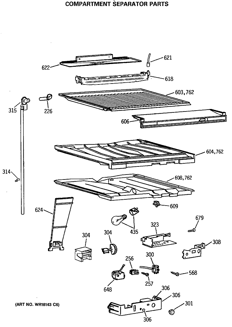 COMPARTMENT SEPARATOR PARTS Diagram and Parts List for CTX18BASQRWH  Hotpoint Refrigerator