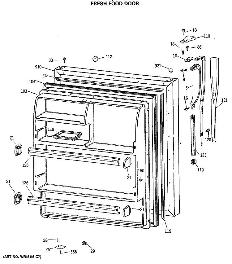FRESH FOOD DOOR Diagram and Parts List for CTX18LASQLWH  Hotpoint Refrigerator