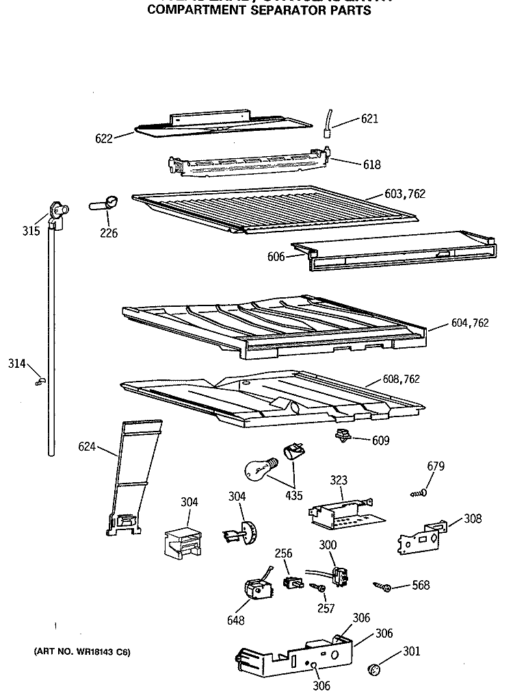COMPARTMENT SEPARATOR PARTS Diagram and Parts List for CTX18LASQLWH  Hotpoint Refrigerator