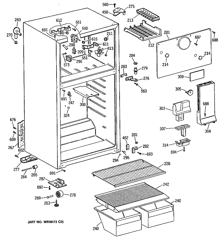 Section Diagram and Parts List for CTX14CATBLWH  Hotpoint Refrigerator
