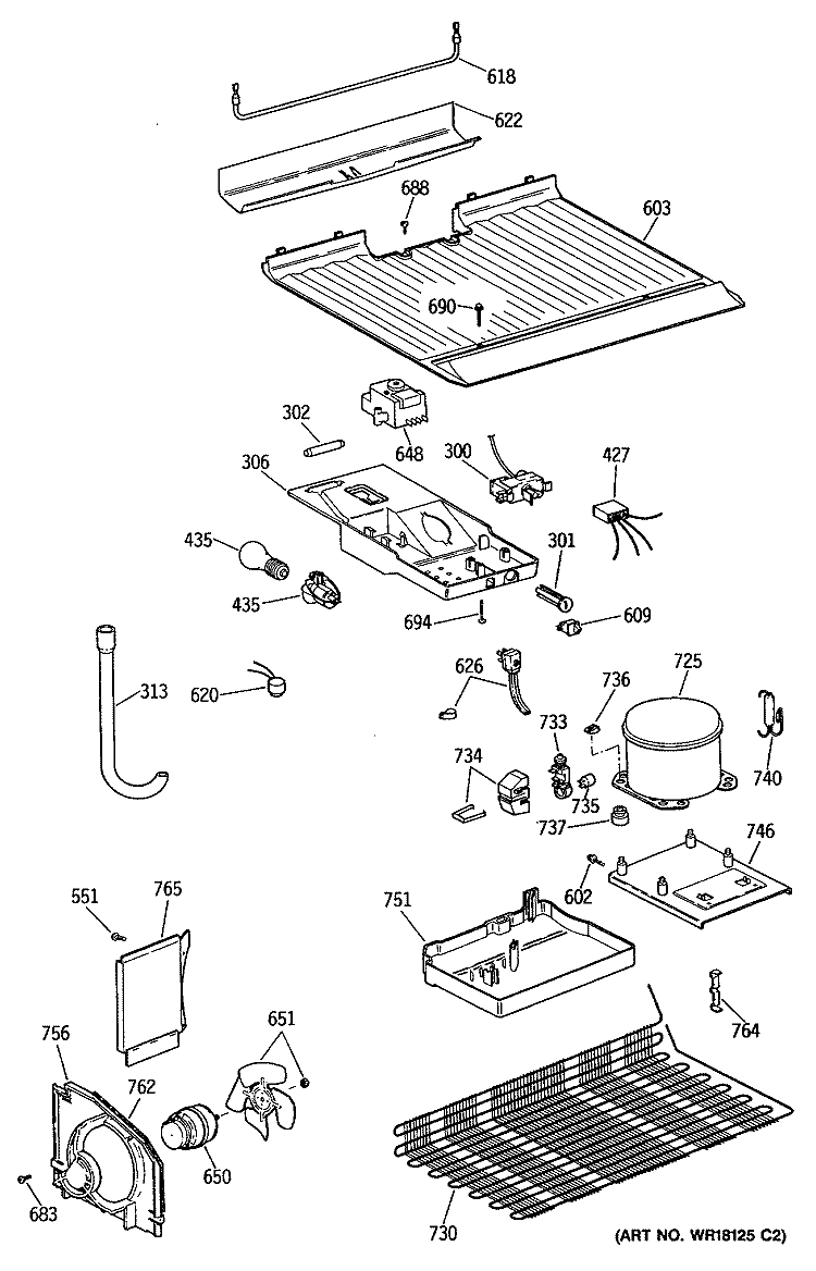 Section Diagram and Parts List for CTE16CYTBRWH  Hotpoint Refrigerator