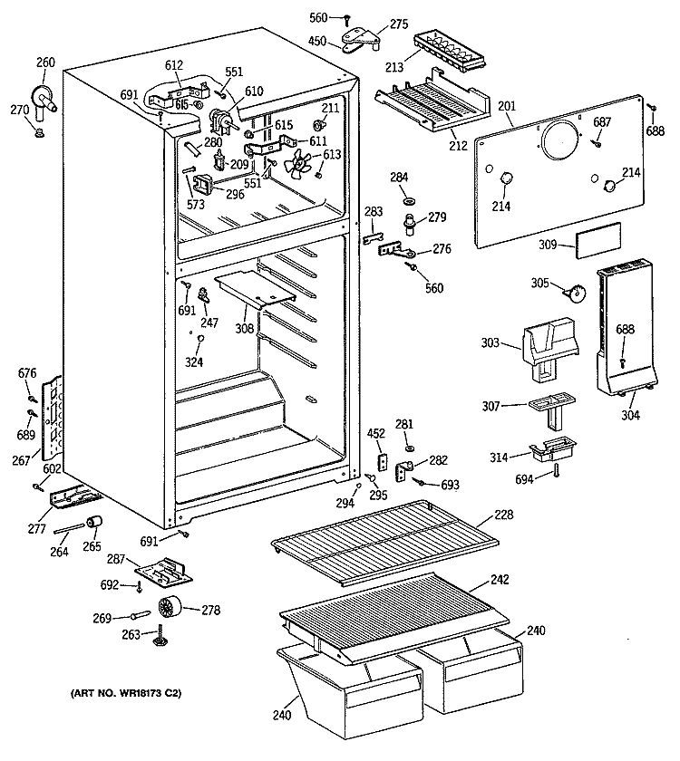Section Diagram and Parts List for CTE14CYTBRWH  Hotpoint Refrigerator