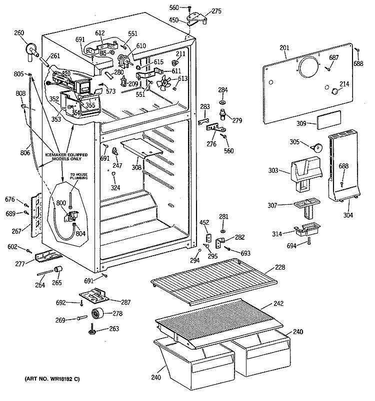 Section Diagram and Parts List for CTX14CITBRAD  Hotpoint Refrigerator