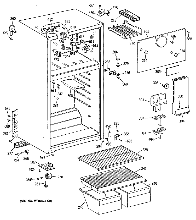 Section Diagram and Parts List for CTX16CATBRAD  Hotpoint Refrigerator