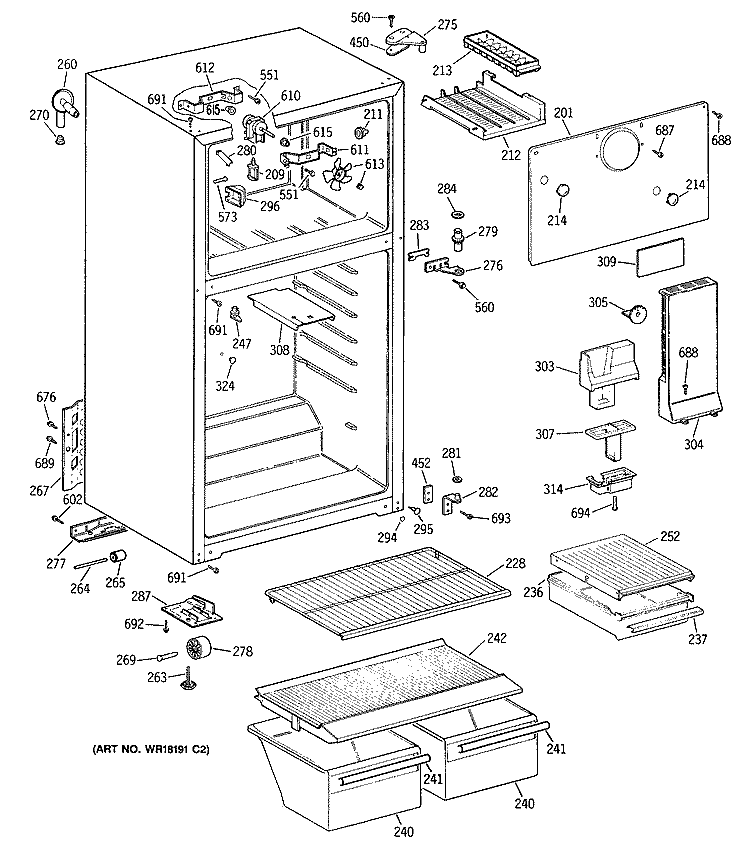 Section Diagram and Parts List for CTX16BYTBRWH  Hotpoint Refrigerator