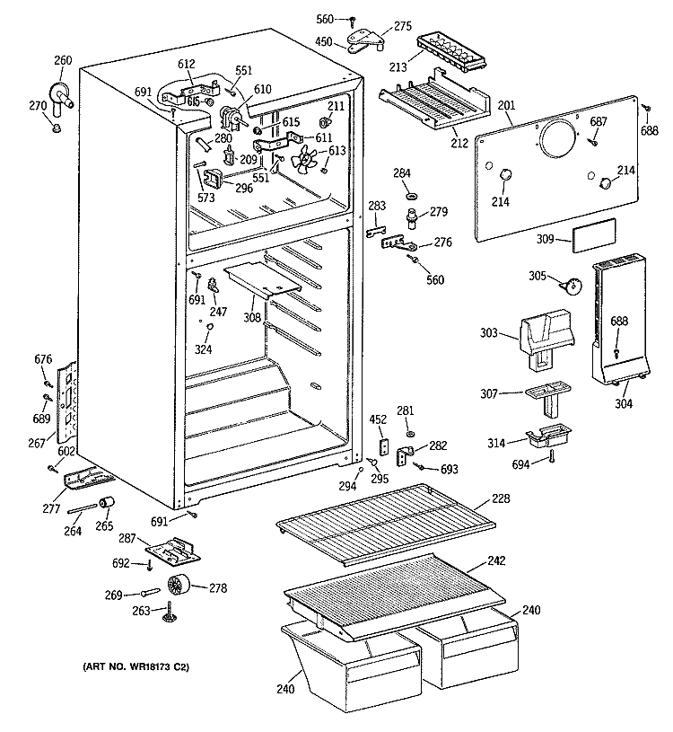 Section Diagram and Parts List for CTX16CYTBLWH  Hotpoint Refrigerator