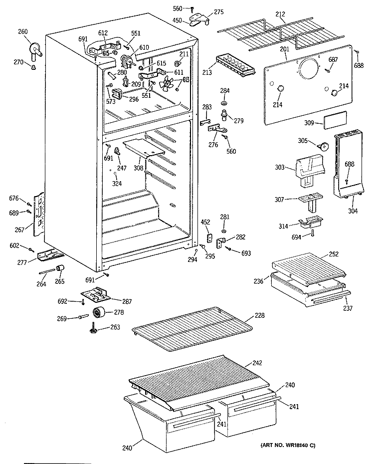 Section Diagram and Parts List for CTX16EYTBRWH  Hotpoint Refrigerator