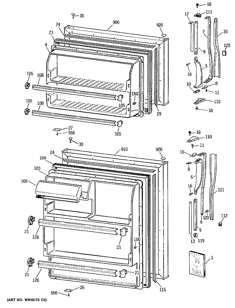 Section Diagram and Parts List for CTX16CITBLWH  Hotpoint Refrigerator