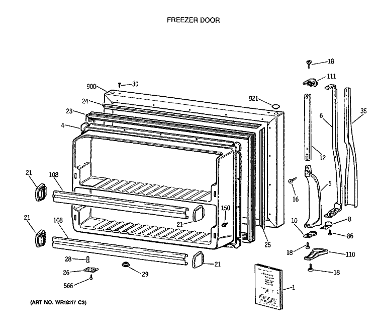 FREEZER DOOR Diagram and Parts List for CTX18BASVRAD  Hotpoint Refrigerator