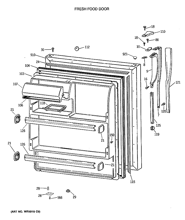 FRESH FOOD DOOR Diagram and Parts List for CTX18BASVRAD  Hotpoint Refrigerator