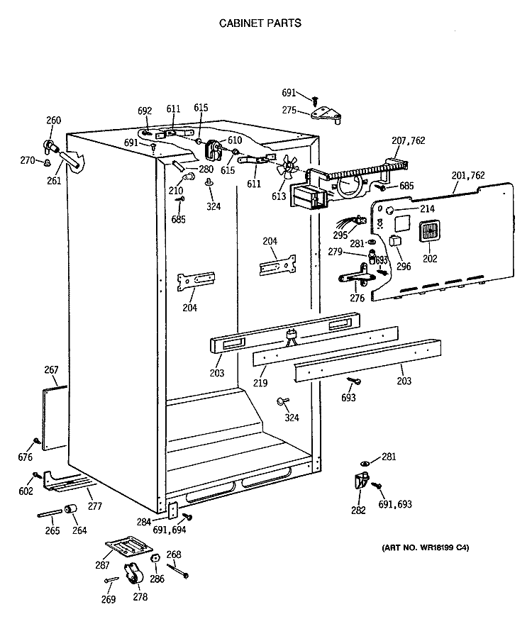 CABINET PARTS Diagram and Parts List for CTX18LASJLWH  Hotpoint Refrigerator