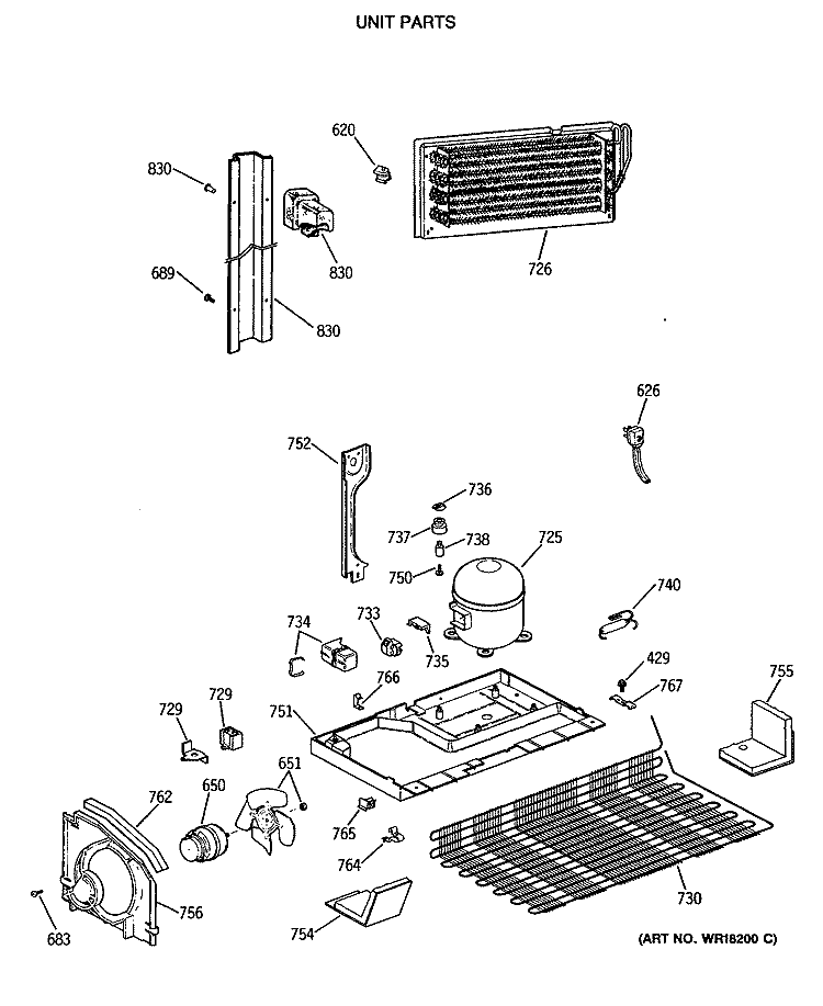 UNIT PARTS Diagram and Parts List for CTX18LASJLWH  Hotpoint Refrigerator