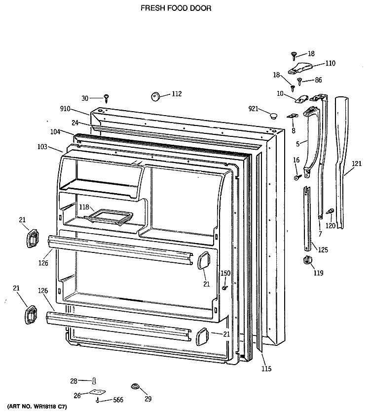 FRESH FOOD DOOR Diagram and Parts List for CTX18LASVRAD  Hotpoint Refrigerator