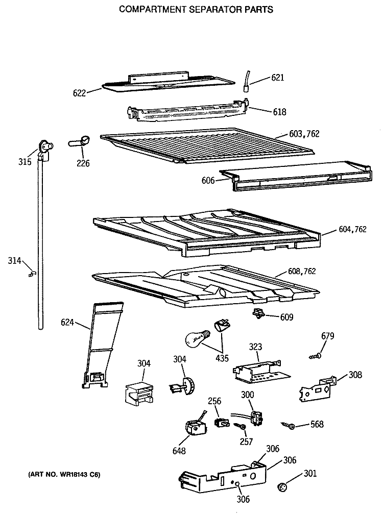 COMPARTMENT SEPARATOR PARTS Diagram and Parts List for CTX18LASVRAD  Hotpoint Refrigerator