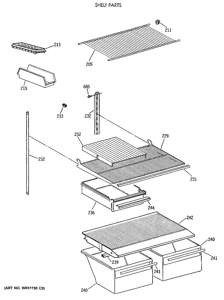 SHELF PARTS Diagram and Parts List for CTX18BASWRAD  Hotpoint Refrigerator
