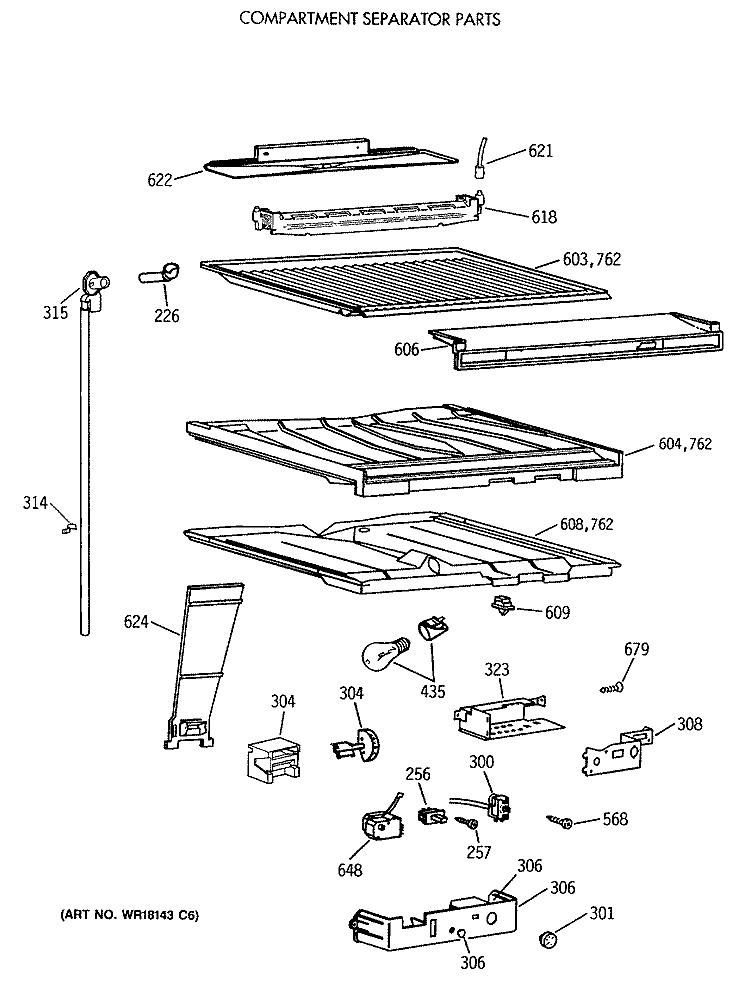 COMPARTMENT SEPARATOR PARTS Diagram and Parts List for CTX18BASWRAD  Hotpoint Refrigerator