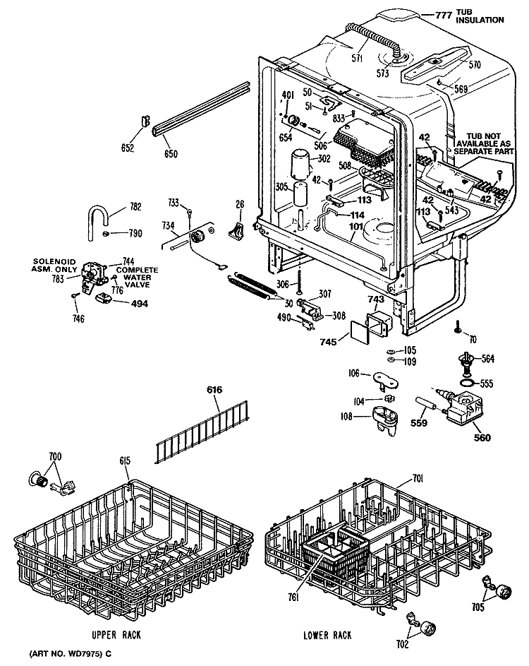 Section Diagram and Parts List for HDA430V-64WW  Hotpoint Dishwasher