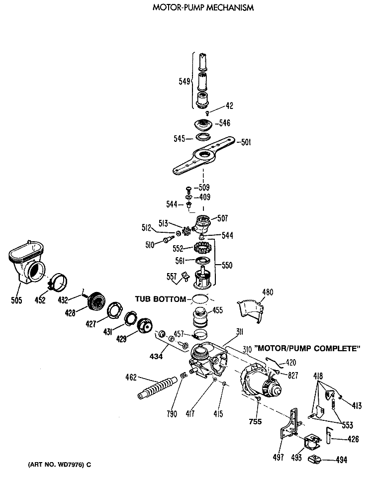 MOTOR - PUMP MECHANISM Diagram and Parts List for HDA430V-64WW  Hotpoint Dishwasher