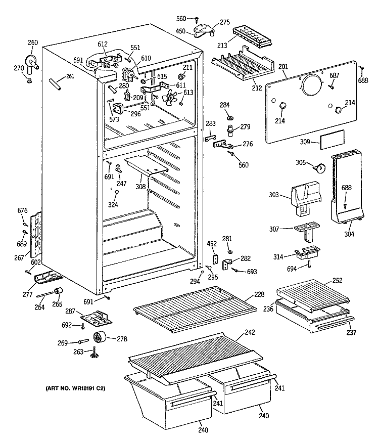 Section Diagram and Parts List for CTH16BYTCRWH  Hotpoint Refrigerator