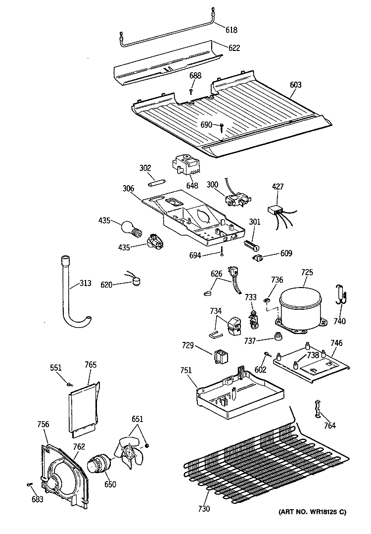 Section Diagram and Parts List for CTH16BYTCRWH  Hotpoint Refrigerator