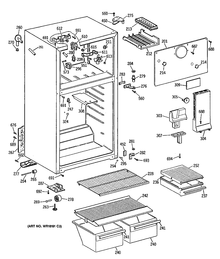 Section Diagram and Parts List for CTH16BYTFRWH  Hotpoint Refrigerator