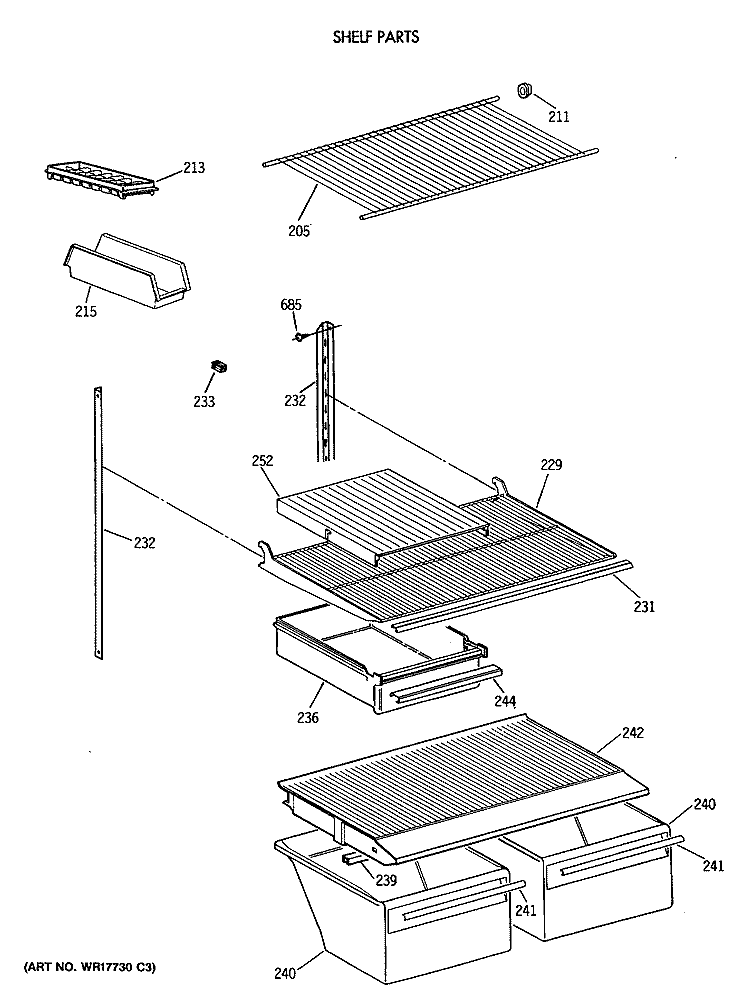 SHELF PARTS Diagram and Parts List for CTH18EATNRAD  Hotpoint Refrigerator