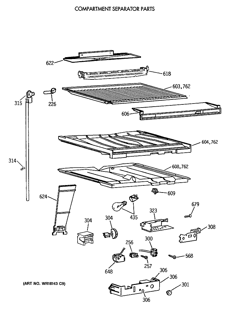 COMPARTMENT SEPARATOR PARTS Diagram and Parts List for CTH18EATNRAD  Hotpoint Refrigerator