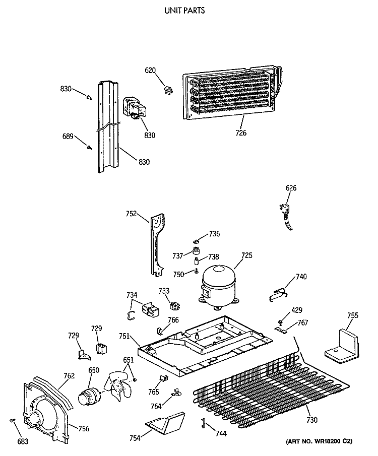 UNIT PARTS Diagram and Parts List for CTH18EATNRAD  Hotpoint Refrigerator