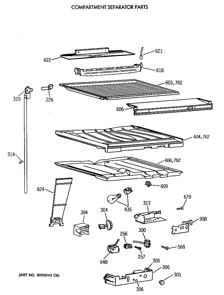 COMPARTMENT SEPARATOR PARTS Diagram and Parts List for CTH21GATERWH  Hotpoint Refrigerator