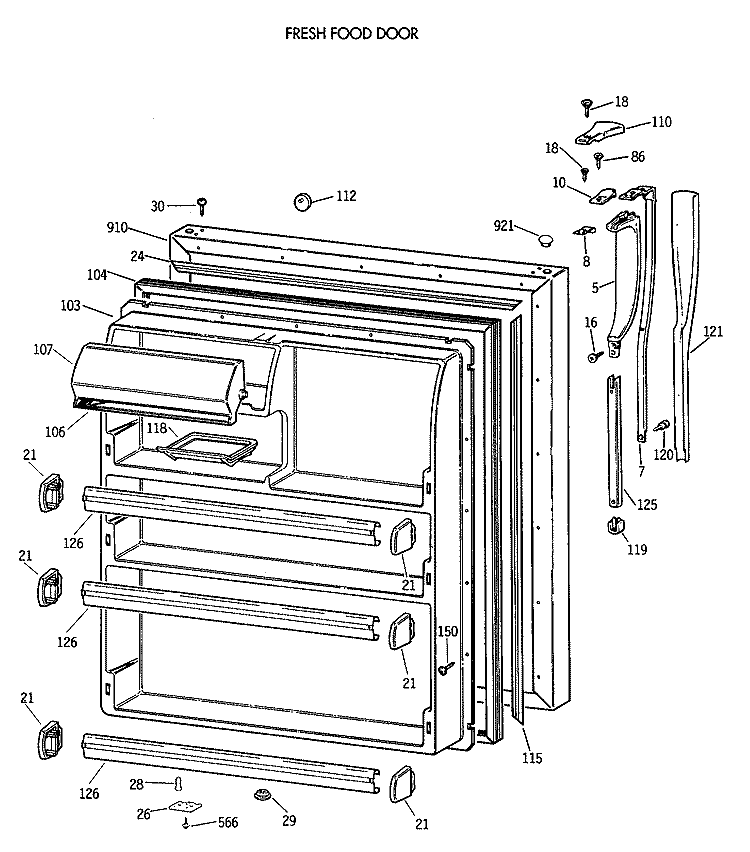 FRESH FOOD DOOR Diagram and Parts List for CTH21GATNRWH  Hotpoint Refrigerator
