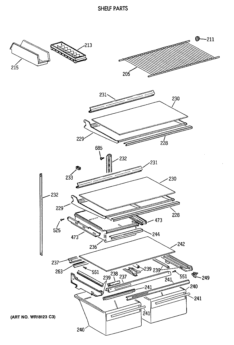 SHELF PARTS Diagram and Parts List for CTH21GATNRWH  Hotpoint Refrigerator