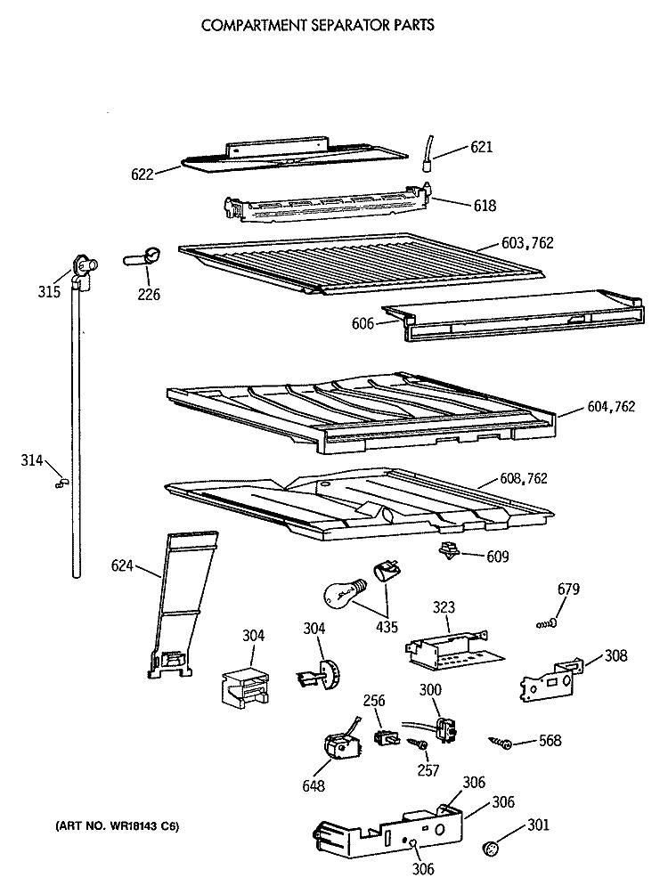 COMPARTMENT SEPARATOR PARTS Diagram and Parts List for CTH21GATNRWH  Hotpoint Refrigerator