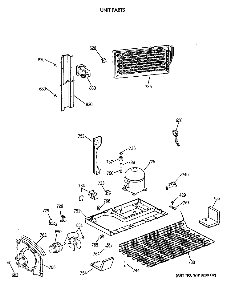UNIT PARTS Diagram and Parts List for CTH21GATNRWH  Hotpoint Refrigerator