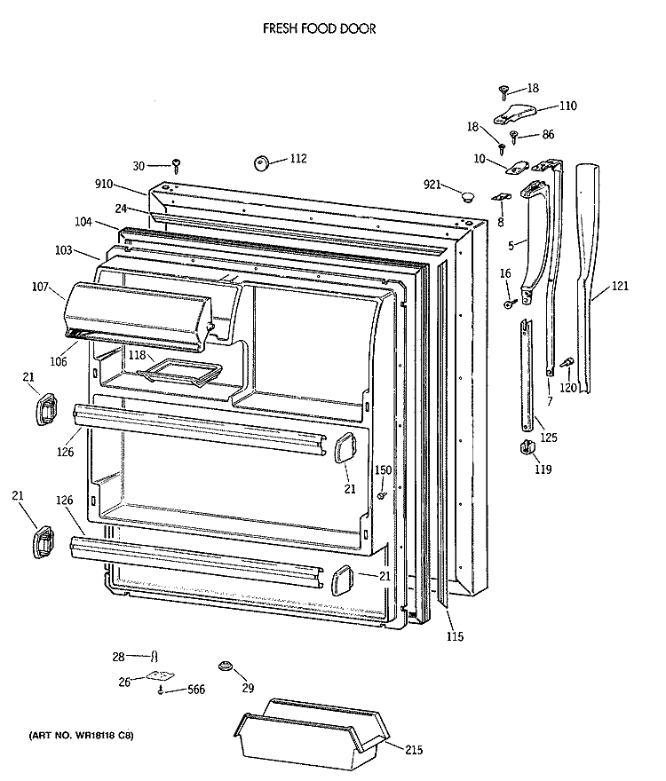 FRESH FOOD DOOR Diagram and Parts List for CTT18GATERWH  Hotpoint Refrigerator