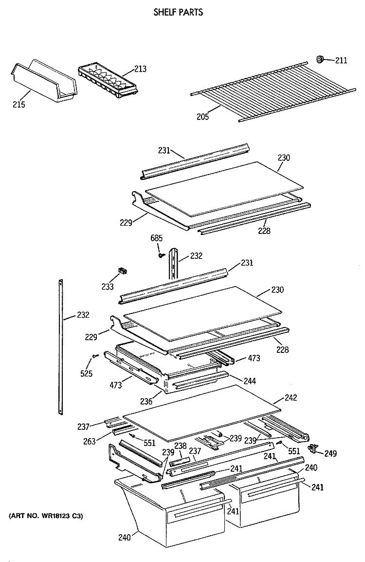 SHELF PARTS Diagram and Parts List for CTT24GATHRWH  Hotpoint Refrigerator