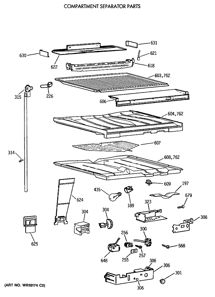 COMPARTMENT SEPARATOR PARTS Diagram and Parts List for CTT24GATHRWH  Hotpoint Refrigerator