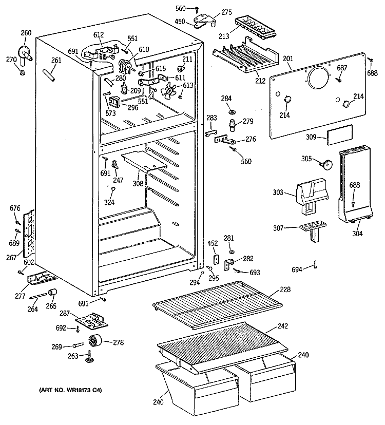 Section Diagram and Parts List for CTX14CYTDLWH  Hotpoint Refrigerator