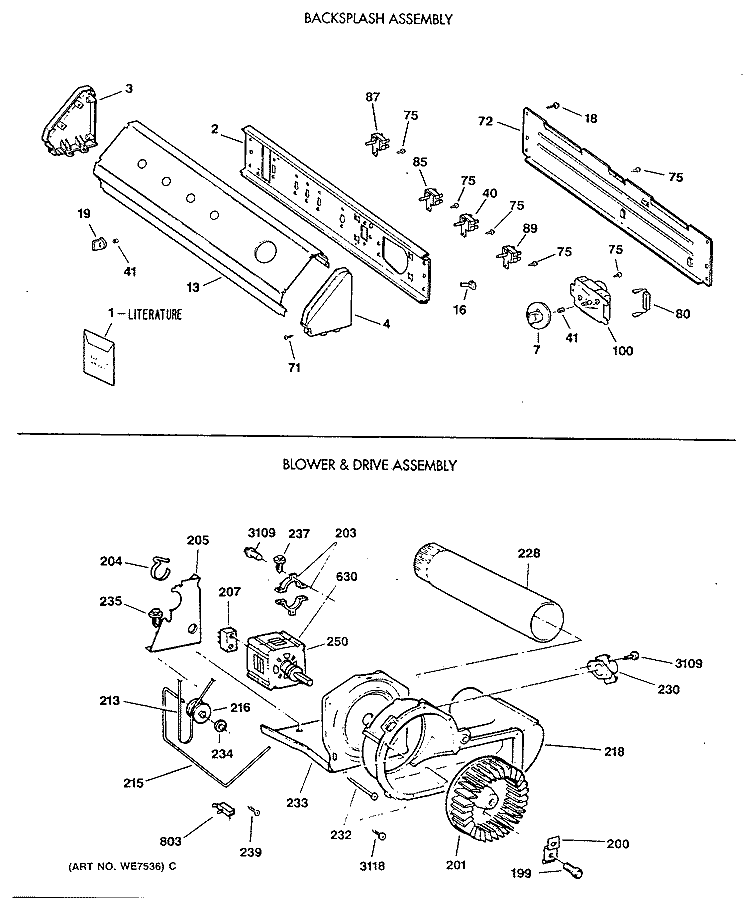 BACKSPLASH ASSEMBLY Diagram and Parts List for DLB3900SBM  Hotpoint Dryer