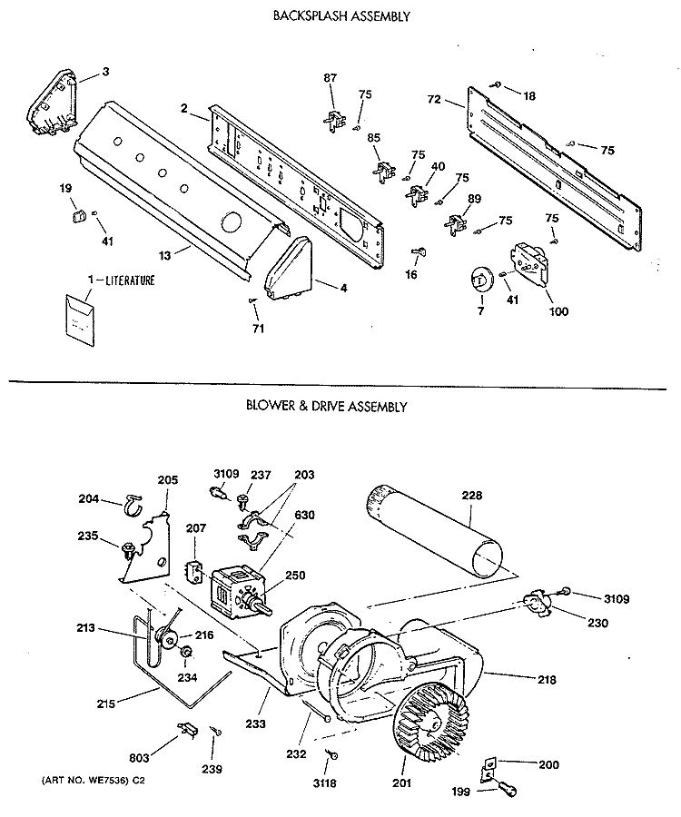 BACKSPLASH ASSEMBLY Diagram and Parts List for DLL3980SBM  Hotpoint Dryer