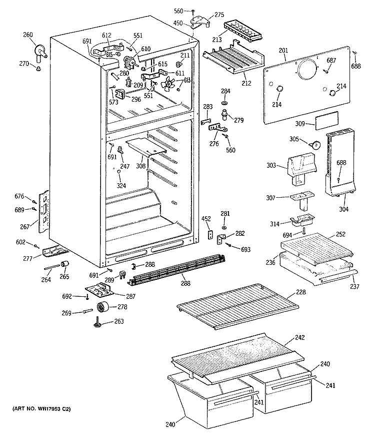Section Diagram and Parts List for CTX16BYSCRWH  Hotpoint Refrigerator