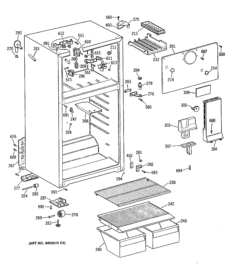 Section Diagram and Parts List for CTX16CYXDRWH  Hotpoint Refrigerator