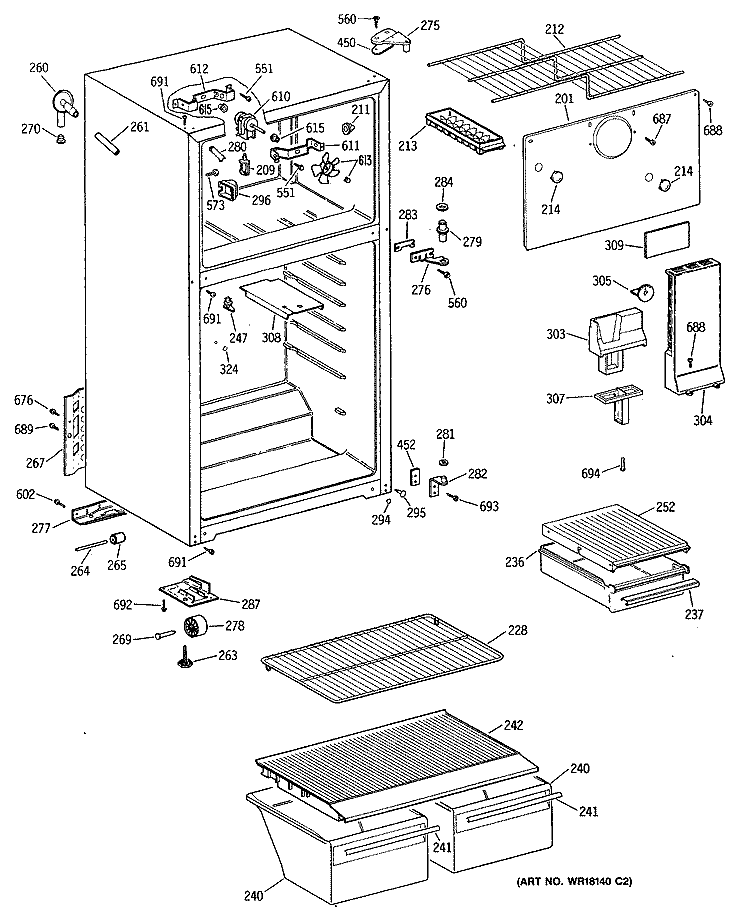 Section Diagram and Parts List for CTX16EYTGRWH  Hotpoint Refrigerator