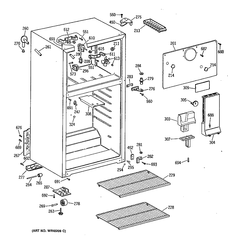 Section Diagram and Parts List for CTX14LYXKRWH  Hotpoint Refrigerator