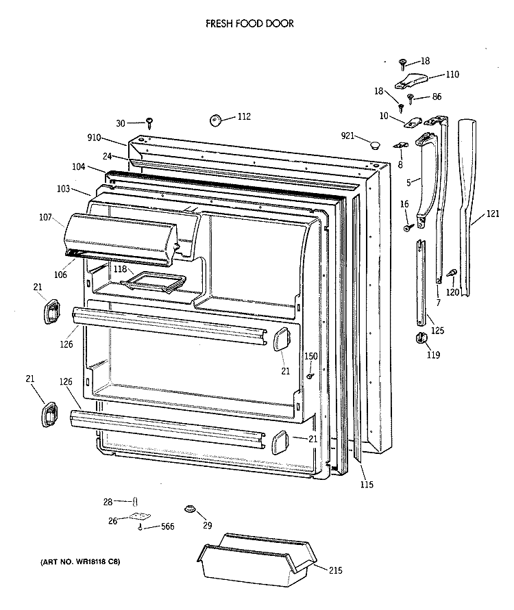 FRESH FOOD DOOR Diagram and Parts List for CTG18GAXDRWW  Hotpoint Refrigerator