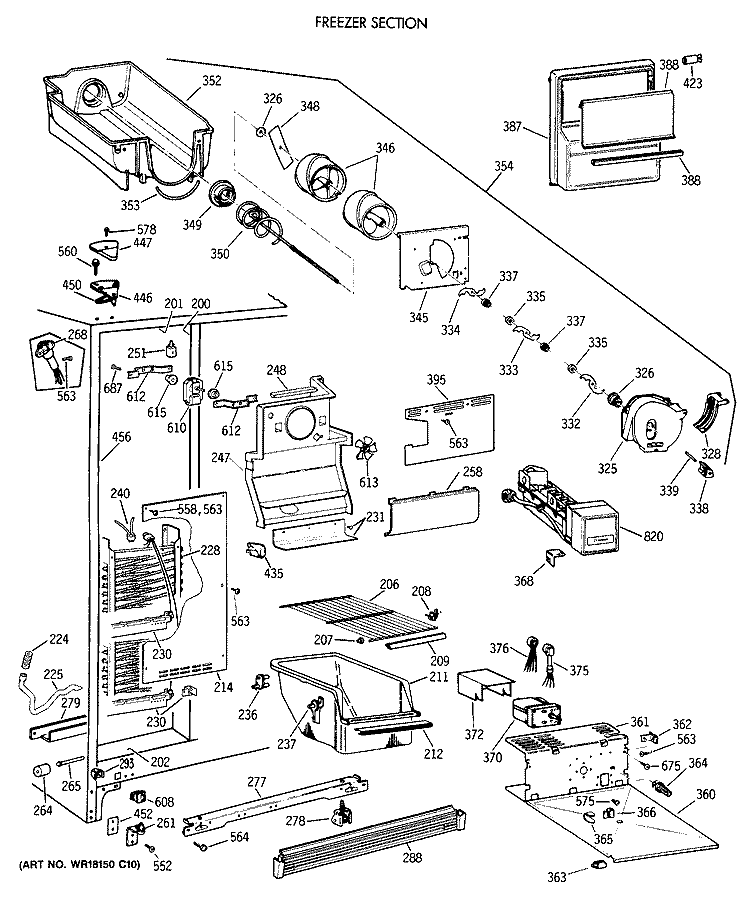 FREEZER SECTION Diagram and Parts List for CSX22BCXAWH  Hotpoint Refrigerator