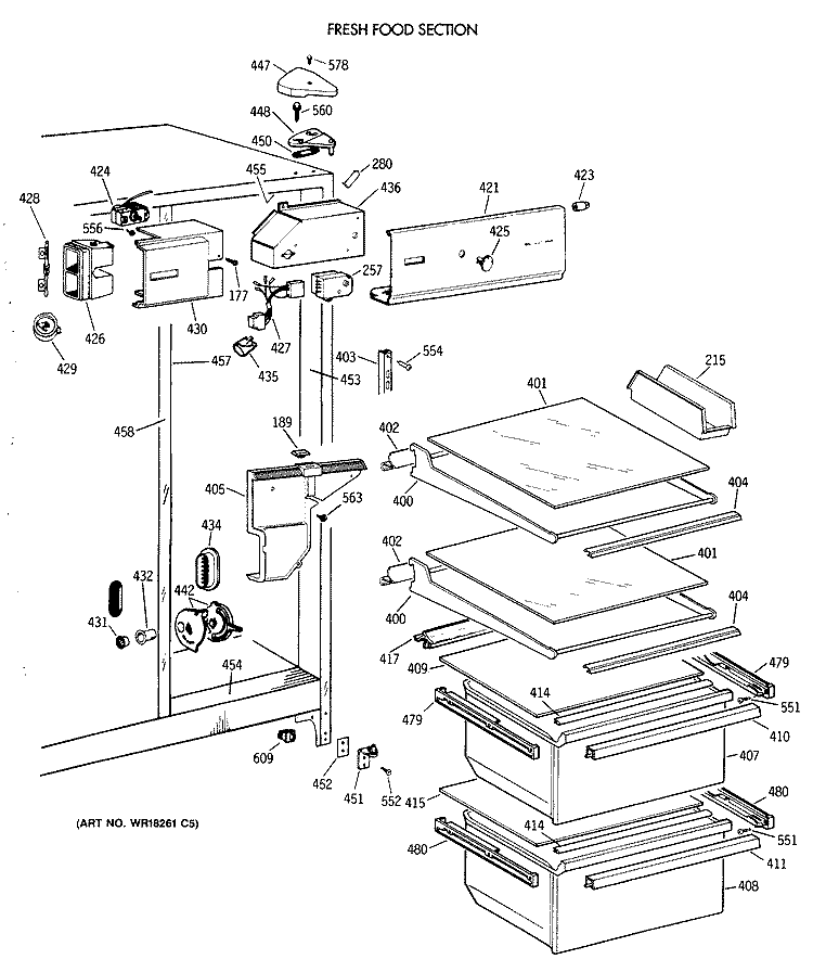 FRESH FOOD SECTION Diagram and Parts List for CSX22KAXAAD  Hotpoint Refrigerator
