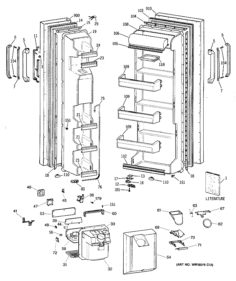 Section Diagram and Parts List for CSX22GRXAWW  Hotpoint Refrigerator
